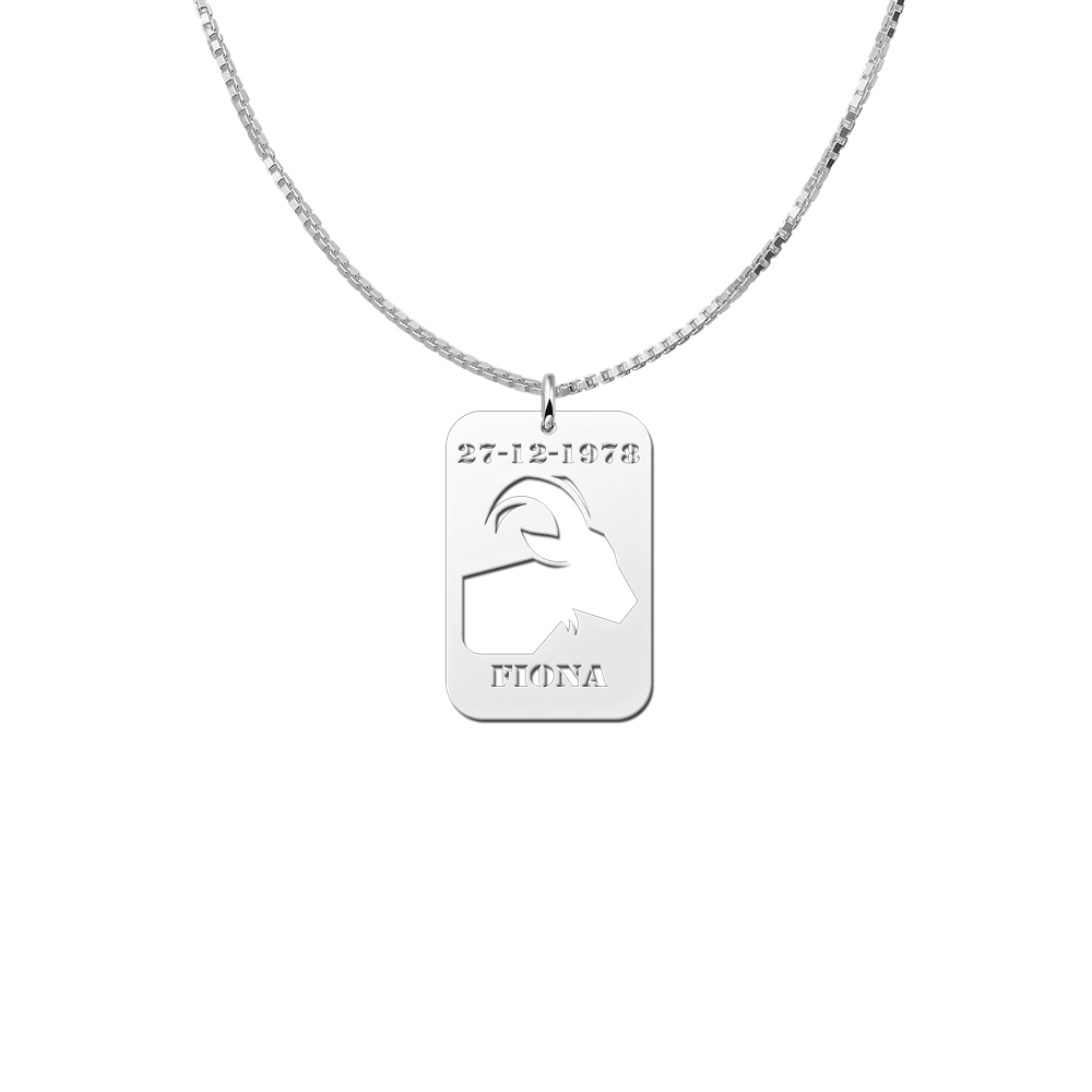 Colgante de Plata Signo del Zodiaco Capricornio con Grabado de Fecha y Nombre