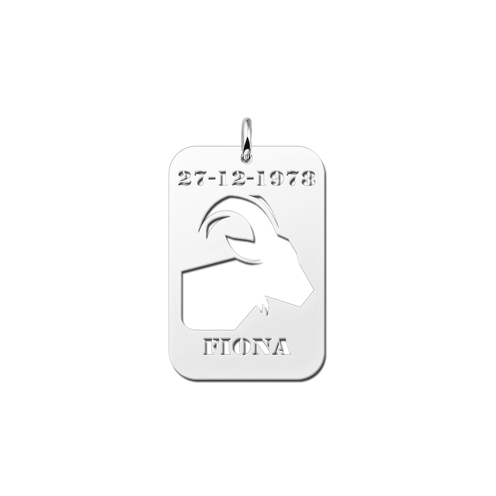 Colgante de Plata Signo del Zodiaco Capricornio con Grabado de Fecha y Nombre