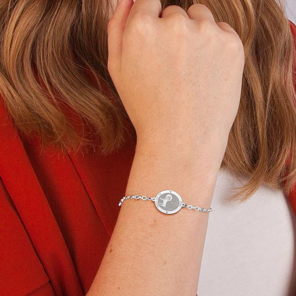 Pulsera de Plata Signo del Zodiaco Aries con Grabado