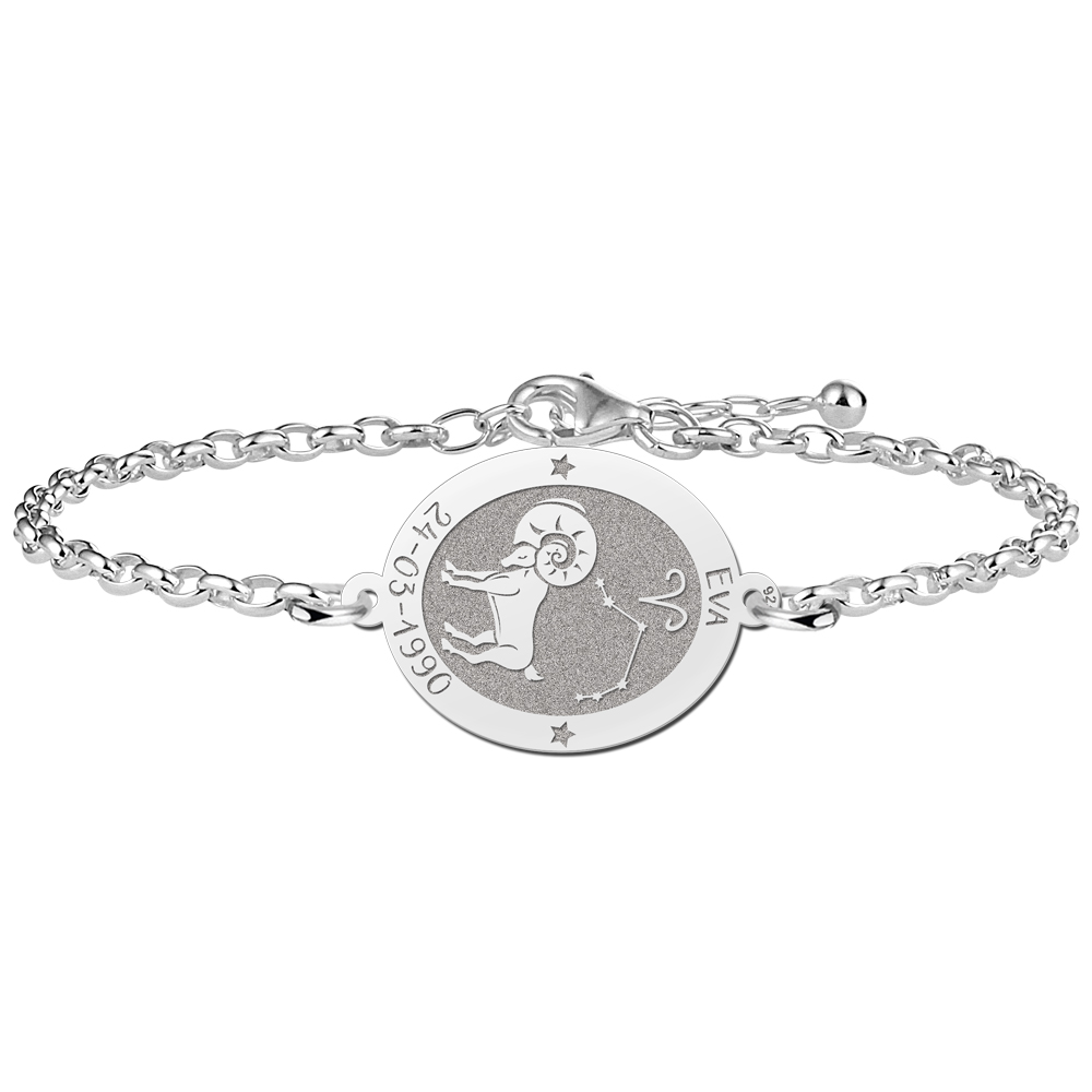 Pulsera de Plata Signo del Zodiaco Aries con Grabado