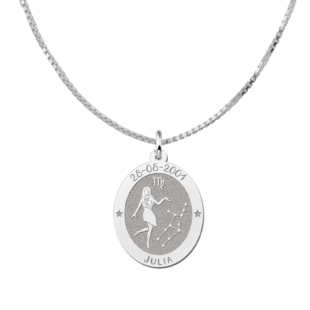 Colgante Ovalado de Plata Signo del Zodiaco Sagitario con Grabado de Nombre