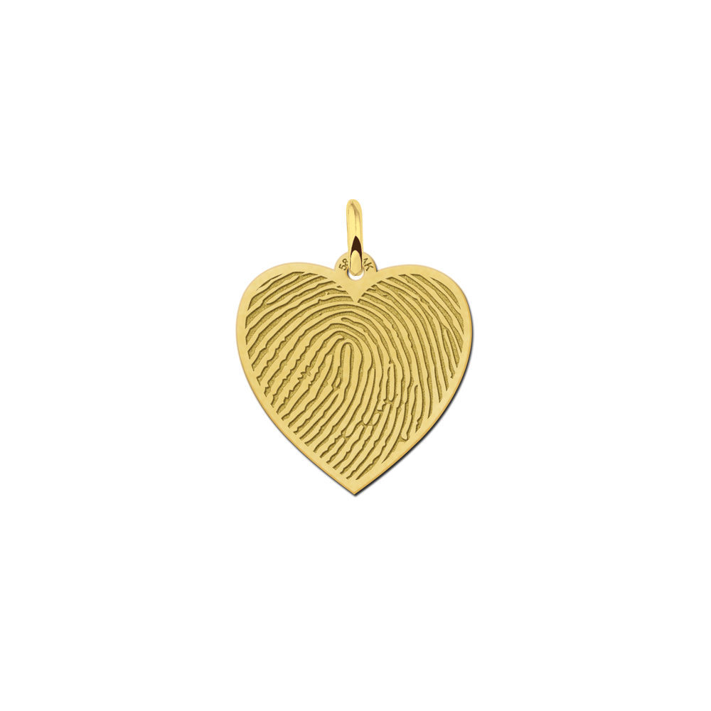 Joya dorada con forma de corazón y huella dactilar Joya dorada con forma de corazón y huella dactilar
