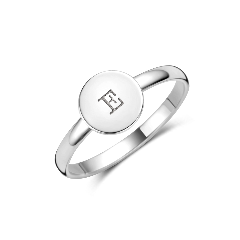 Anillo de sello redondo en plata con iniciales
