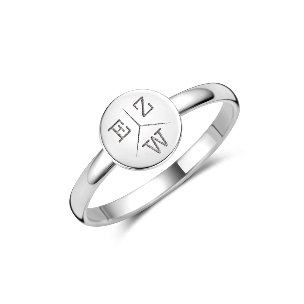 Anillo de sello redondo en plata con iniciales