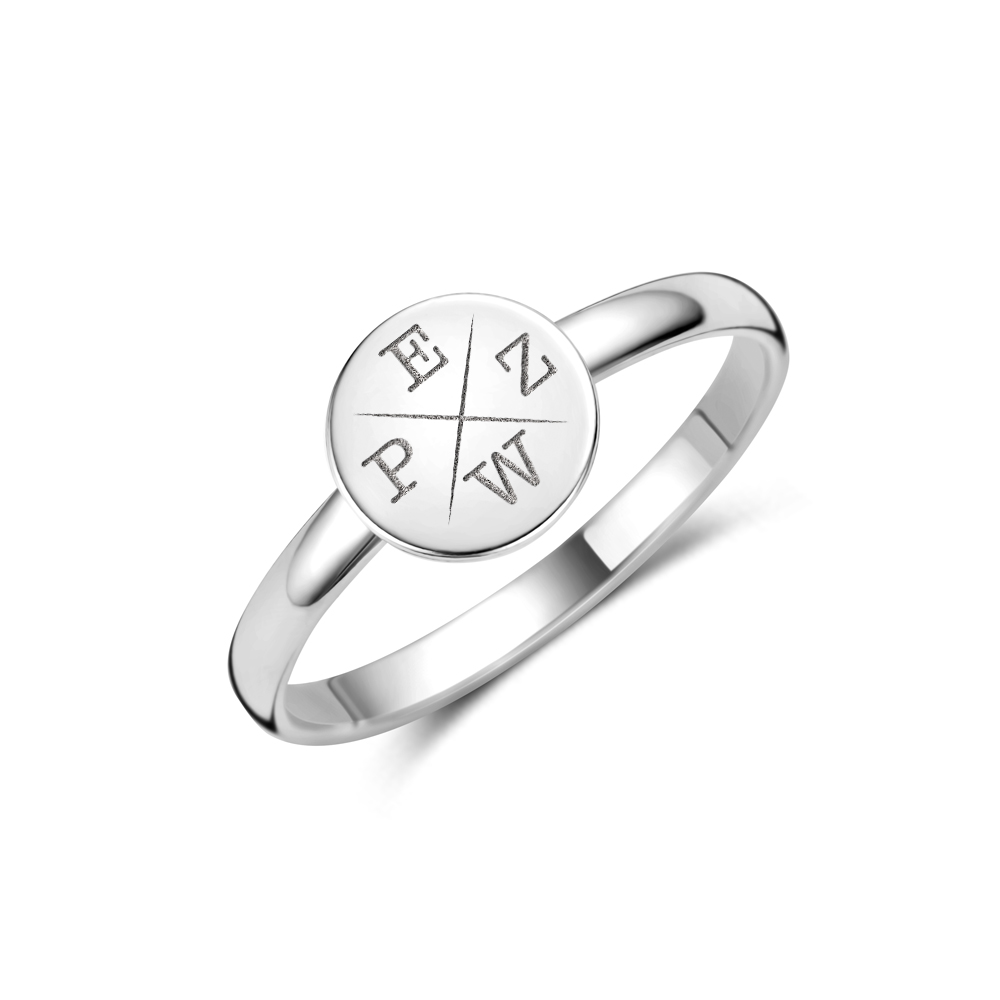 Anillo de sello redondo en plata con iniciales