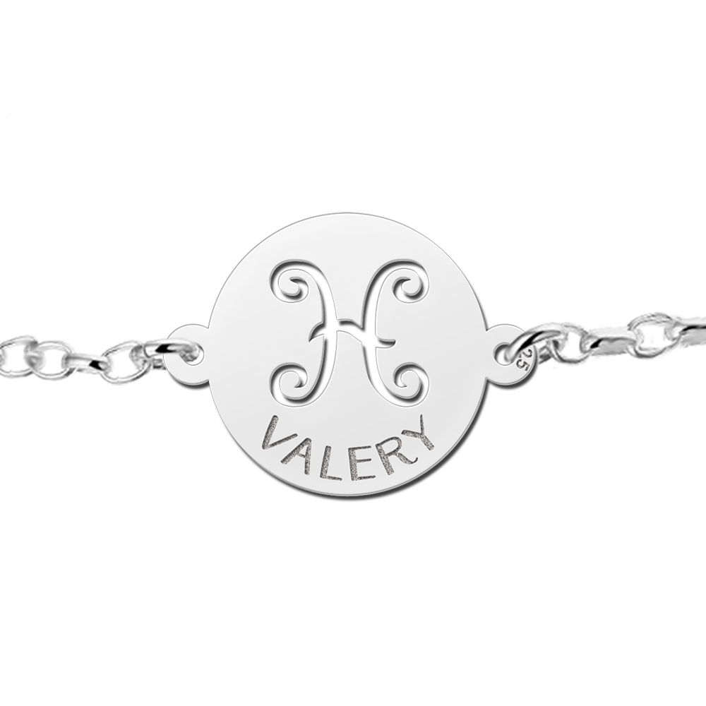 Pulsera de Plata Signo del Zodiaco Piscis con Nombre