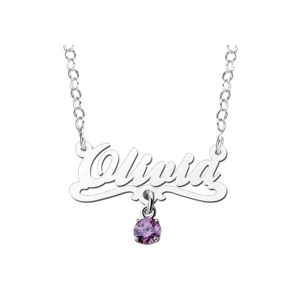 Collar de plata con nombre de niños modelo Olivia morado Collar de plata con nombre de niños modelo Olivia morado