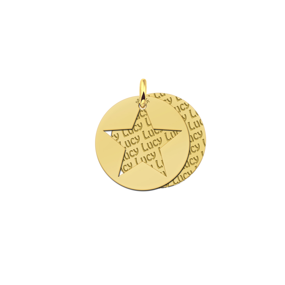 Colgante doble de oro personalizado, estrella redondo Colgante doble de oro personalizado, estrella redondo