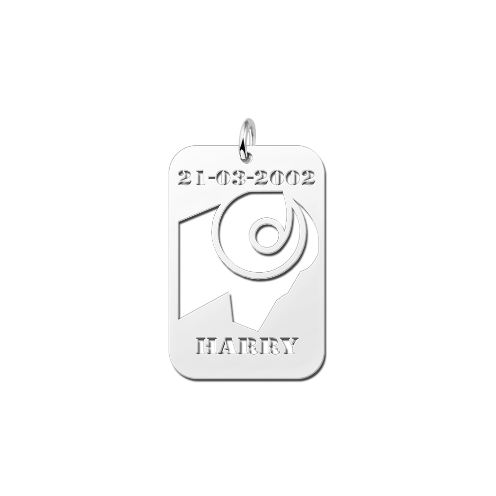 Colgante de Plata Signo del Zodiaco Aries con Grabado de Fecha y Nombre