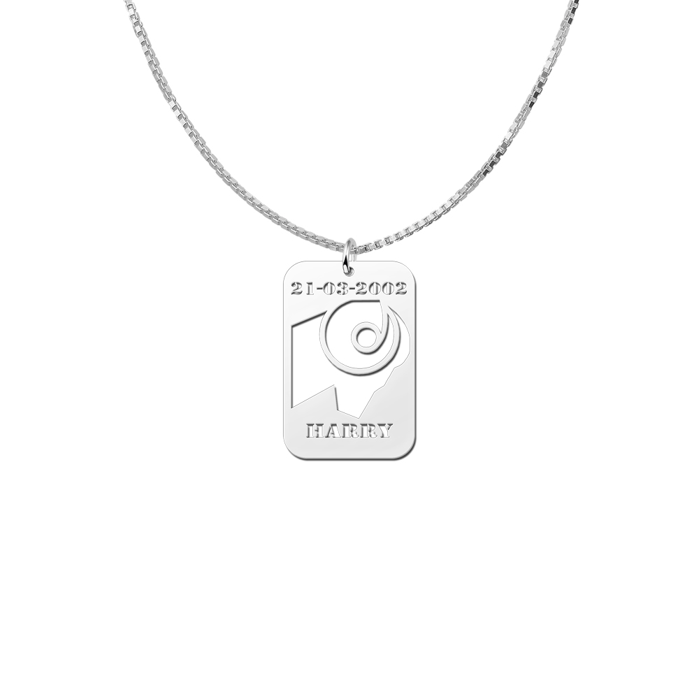 Colgante de Plata Signo del Zodiaco Aries con Grabado de Fecha y Nombre