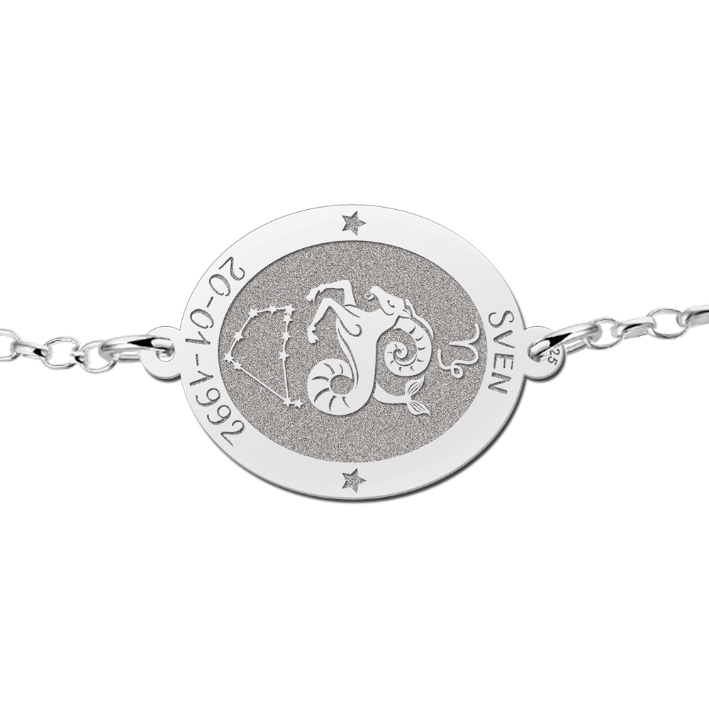 Pulsera de Plata Signo del Zodiaco Capricornio con Grabado