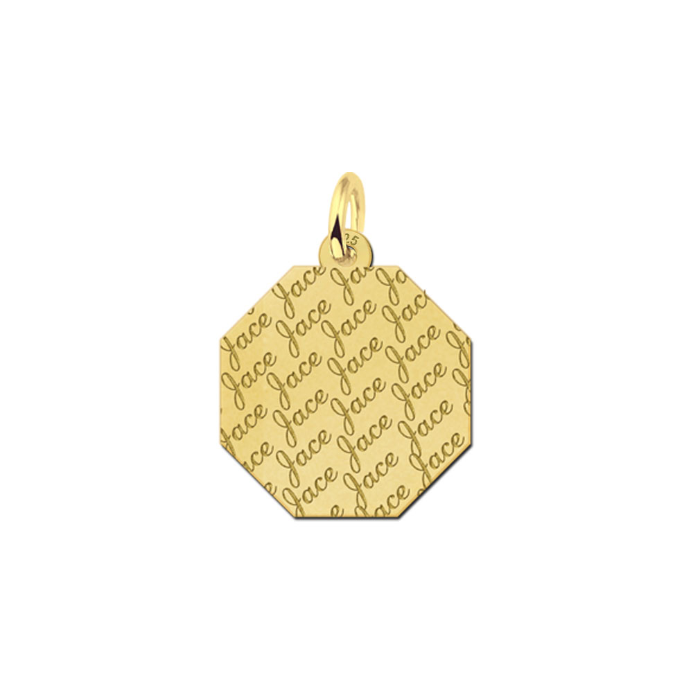 Colgante octogonal chapado en oro con patrón de nombre repetido