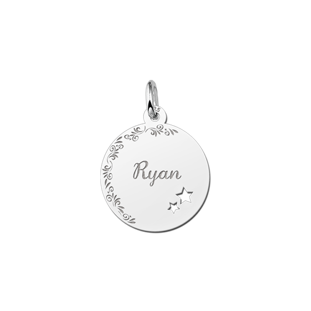 Colgante de plata con borde floral y dos estrellas
