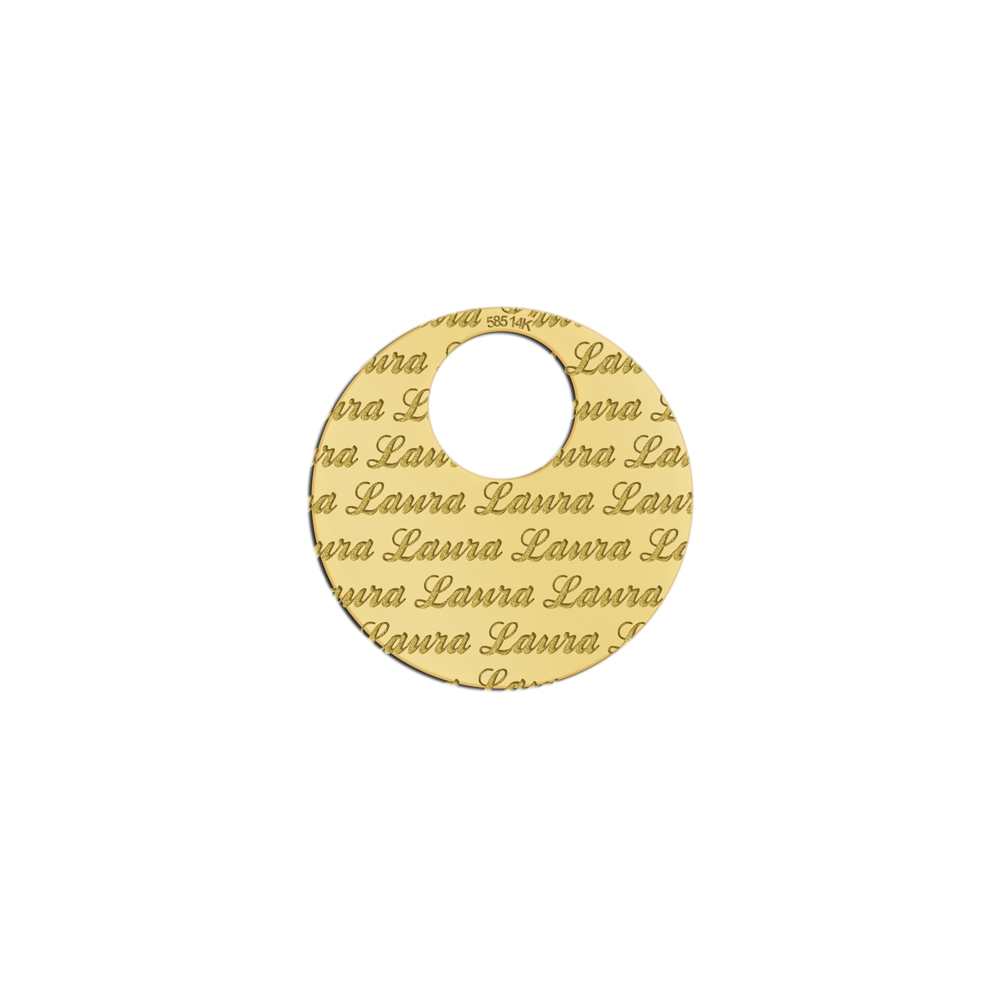 Colgante personalizado de oro en forma redonda y con texto repetido Colgante personalizado de oro en forma redonda y con texto repetido