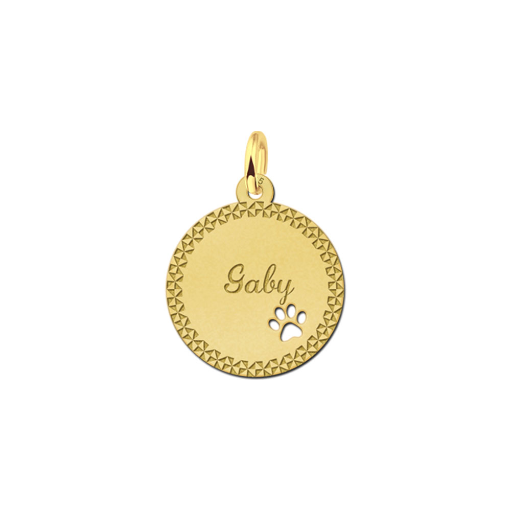 Colgante chapado en oro con borde decorativo y huella de mascota