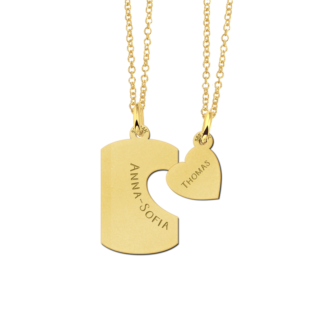 Colgante de amistad de oro, con placa de identificación y corazón Colgante de amistad de oro, con placa de identificación y corazón