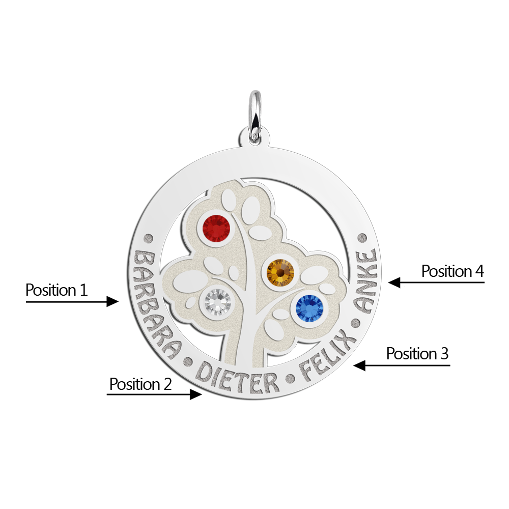 Colgante de Plata de Árbol Genealógico con Piedras de Nacimiento Colgante de Plata de Árbol Genealógico con Piedras de Nacimiento