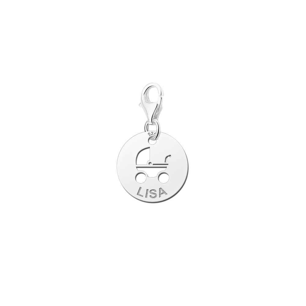 Dije de plata personalizado para bebé, motivo cochecito de bebé Dije de plata personalizado para bebé, motivo cochecito de bebé