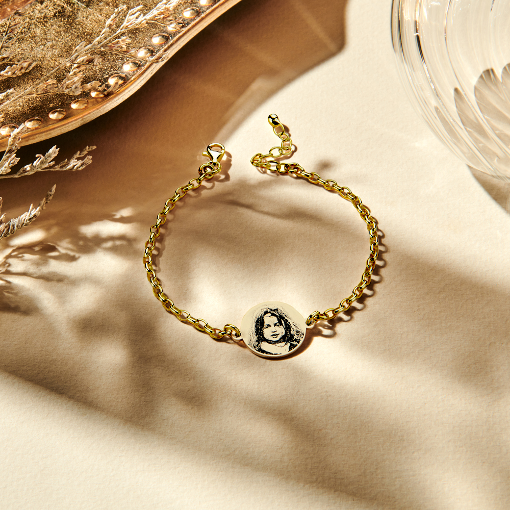 Pulsera Redonda Chapada en Oro con Foto
