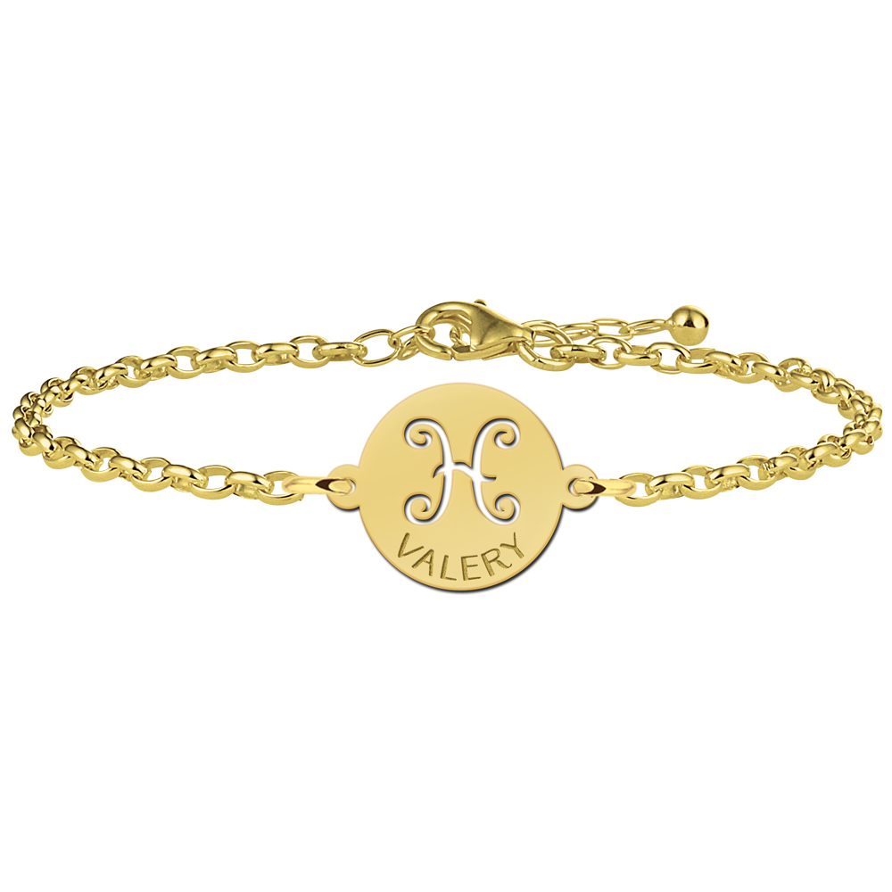 Pulsera Signo del Zodíaco Piscis Chapada en Oro con Nombre
