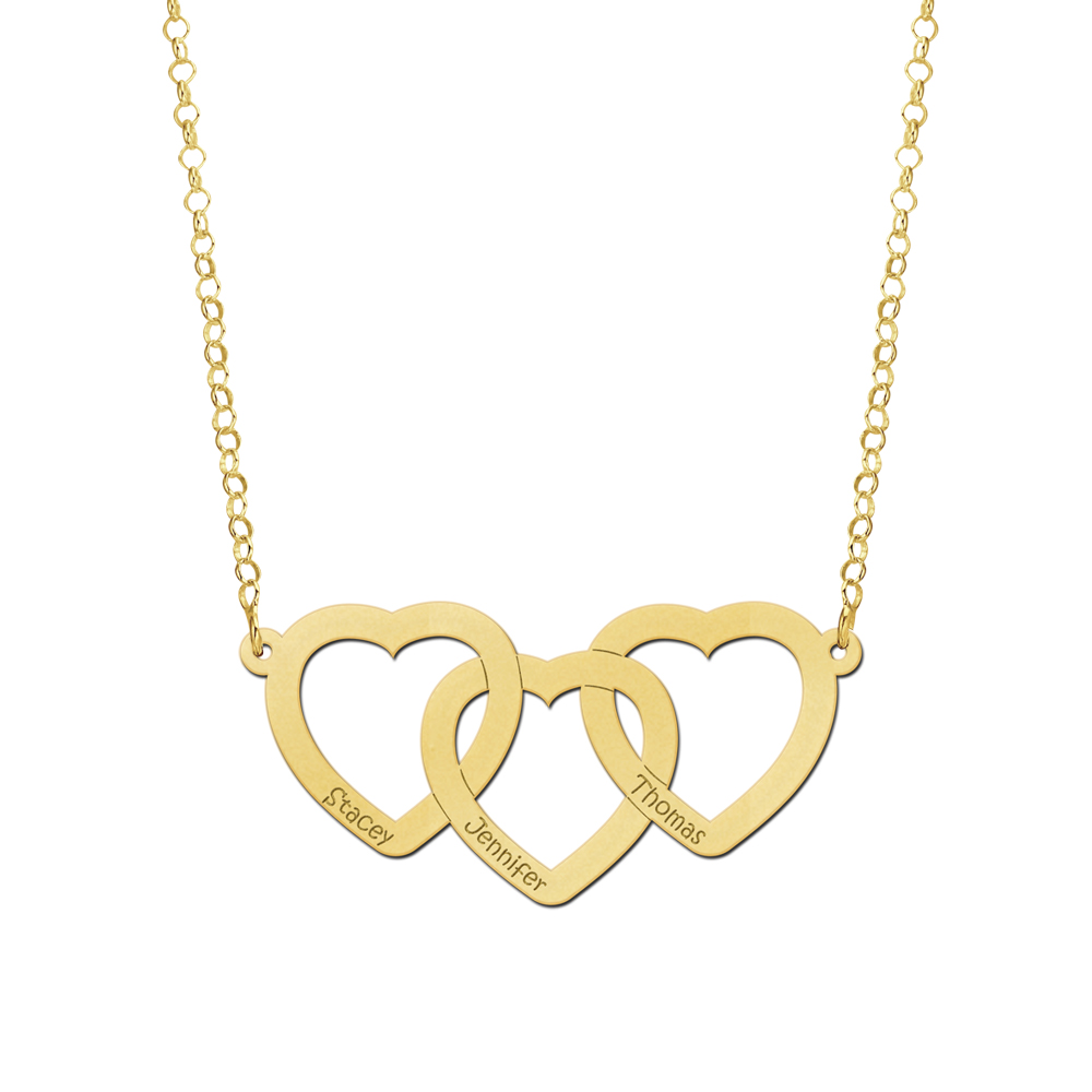 Collar de oro de tres corazones con nombre