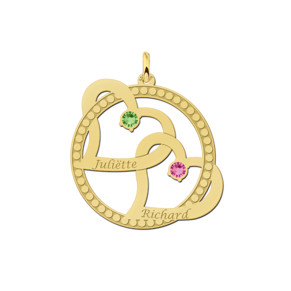 Colgante de Oro 2 Corazones con Piedras de Nacimiento Colgante de Oro 2 Corazones con Piedras de Nacimiento