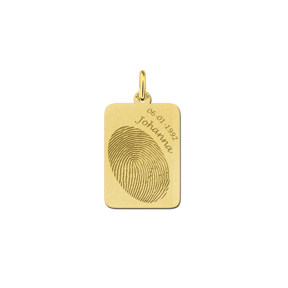 Collar dorado con chapa de identificación con la huella dactilar Collar dorado con chapa de identificación con la huella dactilar