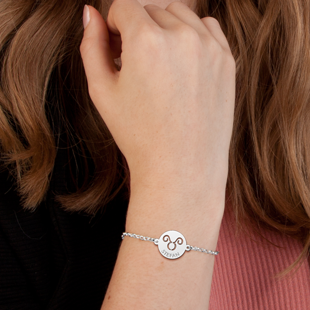 Pulsera de Plata Signo del Zodiaco Tauro con Nombre