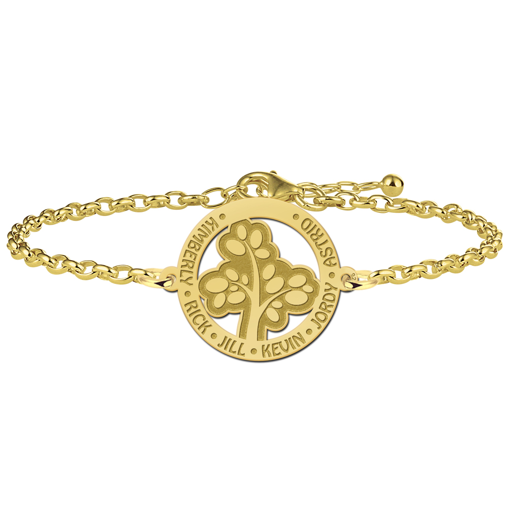 Pulsera Calada Árbol de la Vida Chapada en Oro con Nombres