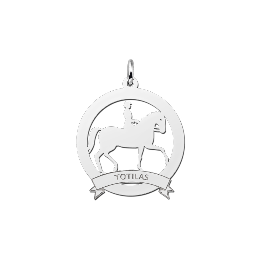 Animales de plata colgante de nombre jinete en borde 25mm Animales de plata colgante de nombre jinete en borde 25mm