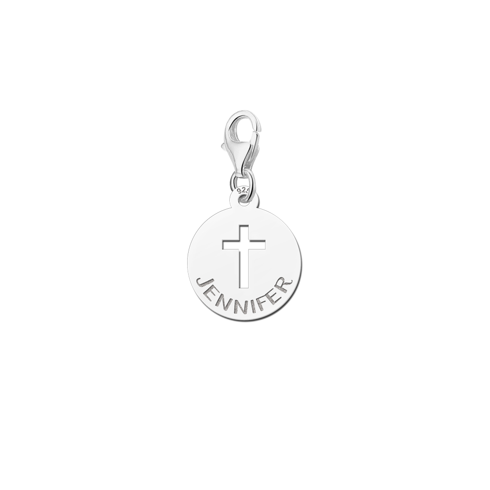 Dije de plata con forma de cruz con nombre Dije de plata con forma de cruz con nombre
