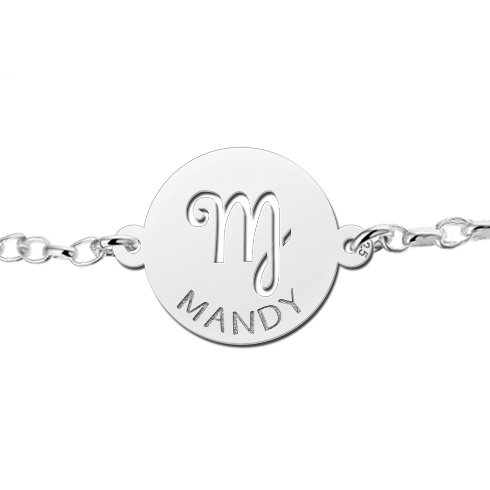 Pulsera de Plata Signo del Zodiaco Virgo con Nombre