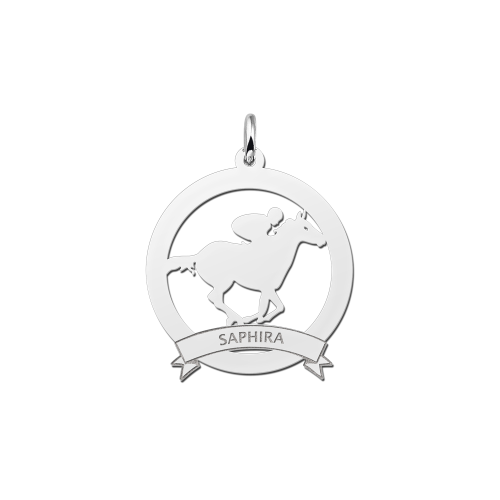 Animales de plata colgante de nombre jockey en borde 25mm Animales de plata colgante de nombre jockey en borde 25mm