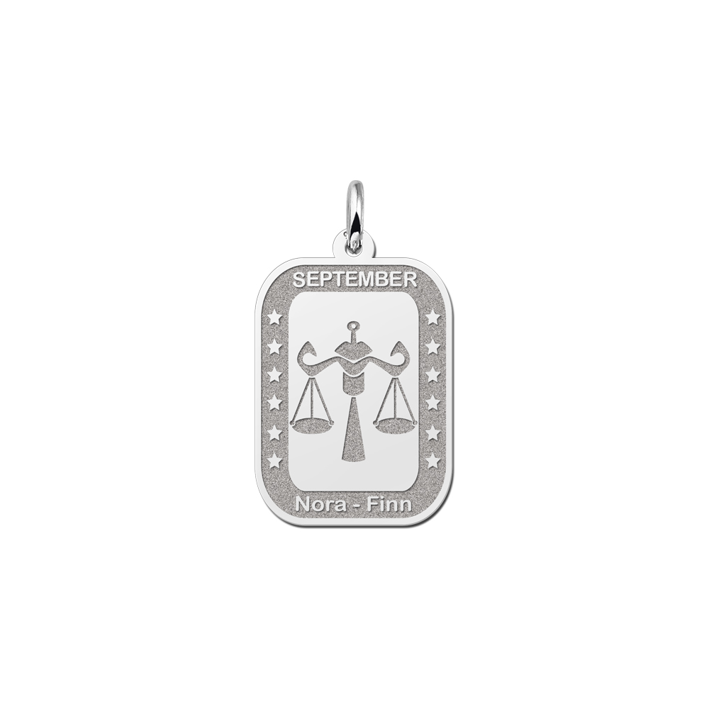 Colgante Rectangular de Plata Signo del Zodiaco Libra con Grabado