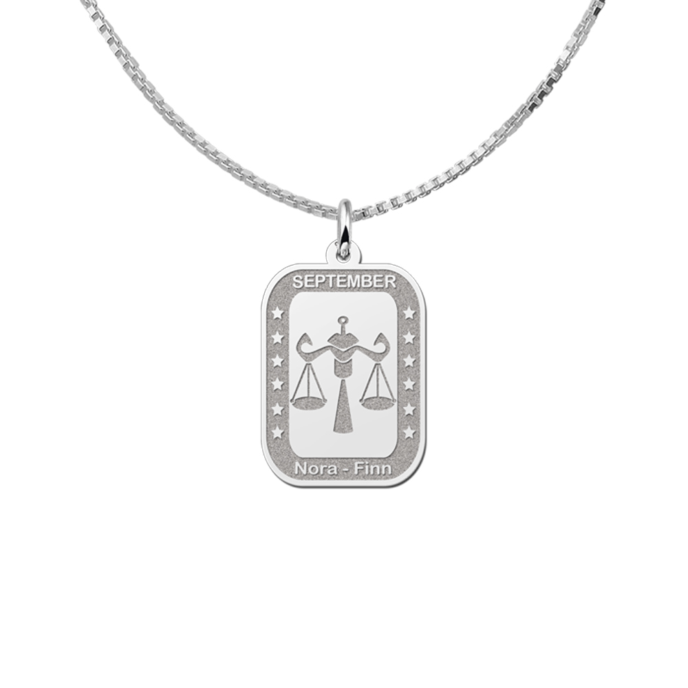 Colgante Rectangular de Plata Signo del Zodiaco Libra con Grabado