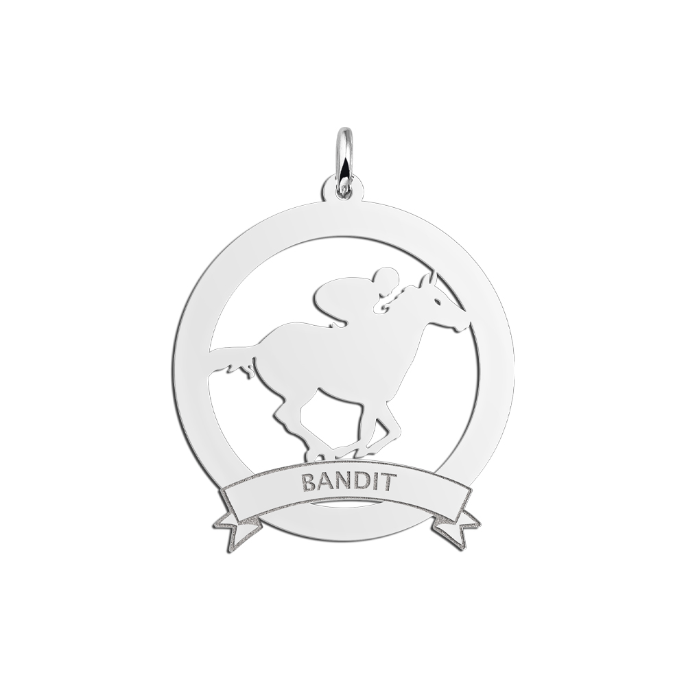Animales de plata colgante de nombre jockey en borde 30mm Animales de plata colgante de nombre jockey en borde 30mm
