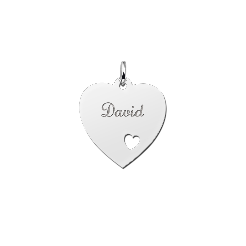 Placa grabada de plata Corazón con corazoncito Placa grabada de plata Corazón con corazoncito