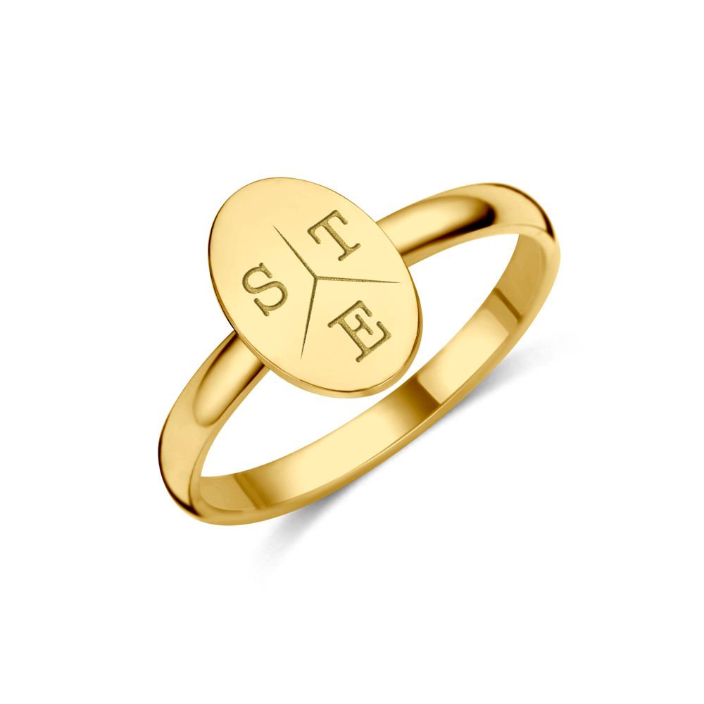 Anillo de sello de oro con óvalo e iniciales
