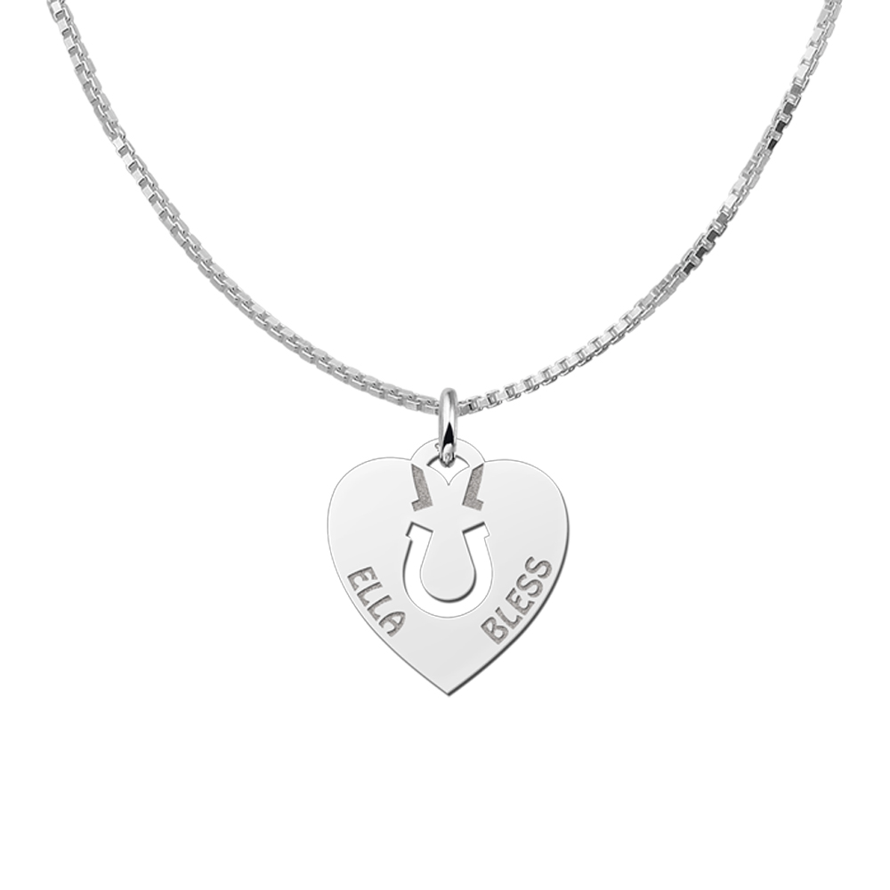 Animales de plata colgante de nombre corazón herradura