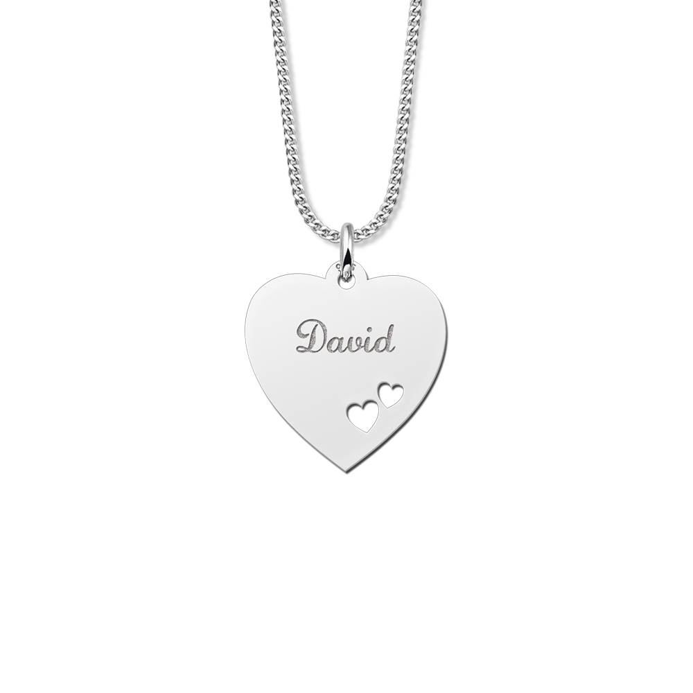Placa grabada de plata Corazón con 2 corazoncitos
