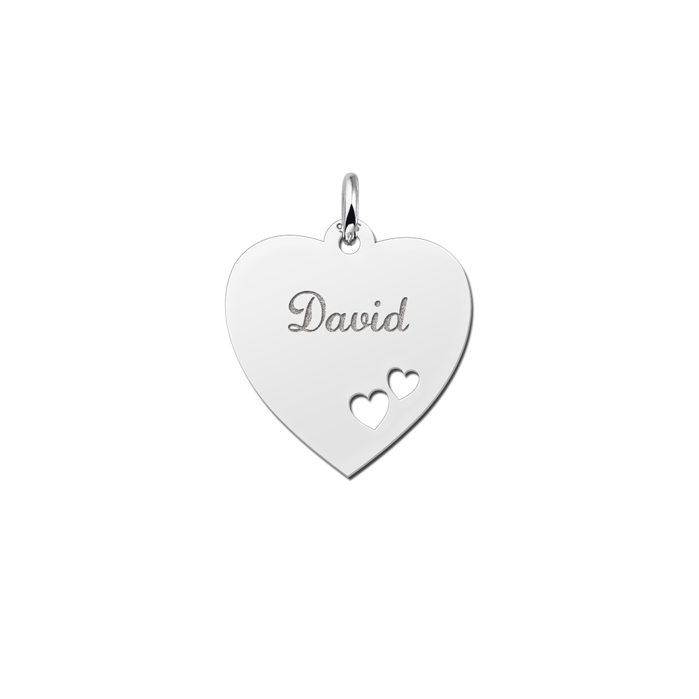 Placa grabada de plata Corazón con 2 corazoncitos Placa grabada de plata Corazón con 2 corazoncitos