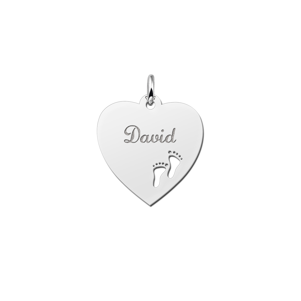 Placa grabada de plata Corazón con piececitos Placa grabada de plata Corazón con piececitos