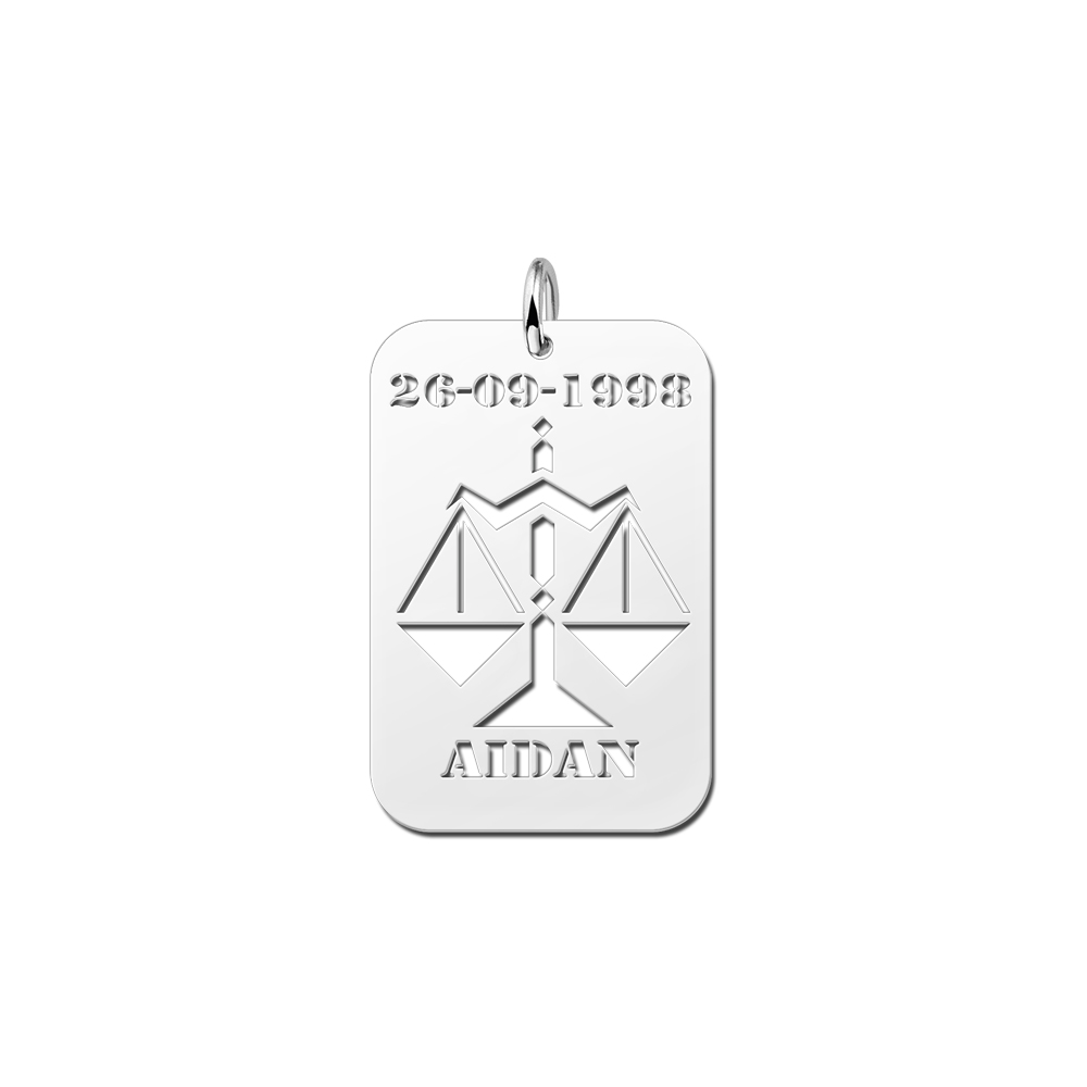 Colgante de Plata Signo del Zodiaco Libra con Grabado de Fecha y Nombre
