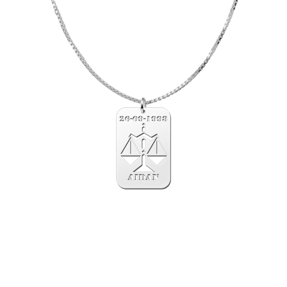 Colgante de Plata Signo del Zodiaco Libra con Grabado de Fecha y Nombre