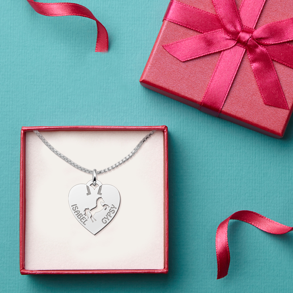 Animales de plata colgante de nombre corazón caballo