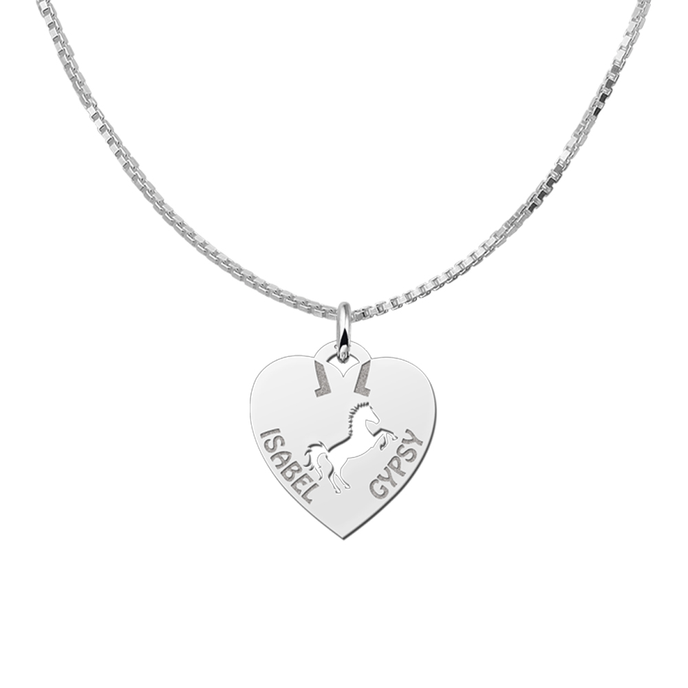 Animales de plata colgante de nombre corazón caballo
