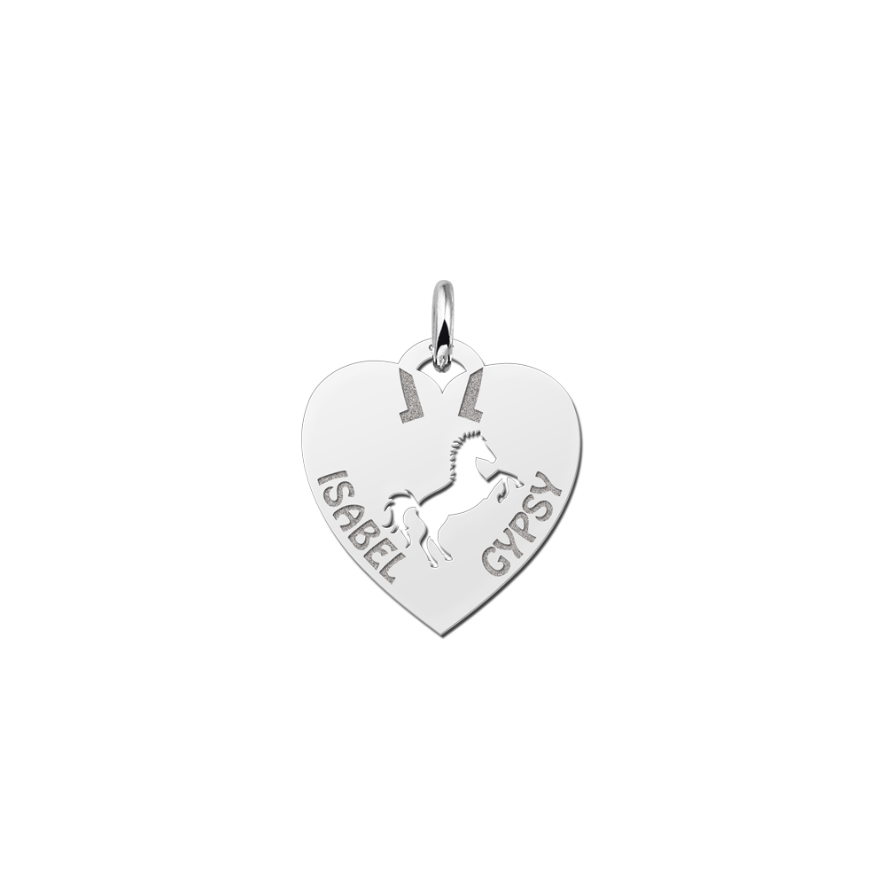 Animales de plata colgante de nombre corazón caballo Animales de plata colgante de nombre corazón caballo