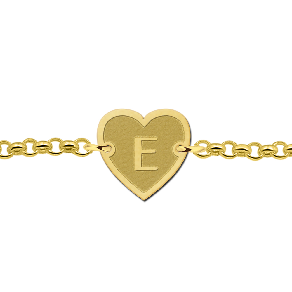 Pulsera de Corazón Chapada en Oro con Borde e Inicial