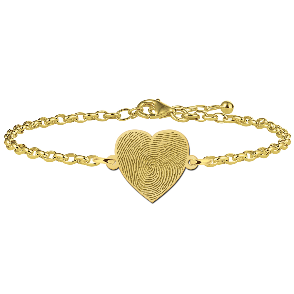 Pulsera de Corazón Chapada en Oro con Huella Dactilar