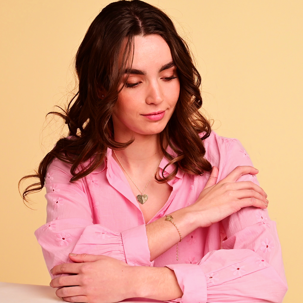 Pulsera de Corazón Chapada en Oro con Huella Dactilar